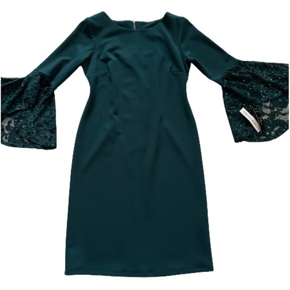 Shelby Nites Green Sequin Lace Bell Sleeve Shift Evening Dress Size 8P NEW - Picture 13 of 14